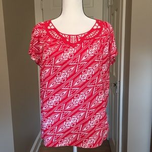 Red Jones NY t-shirt with lace at neck size M